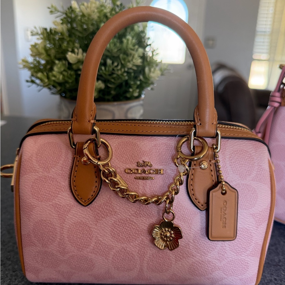 Coach Pink and Tan Satchel with Gold Accents - Picture 4 of 4